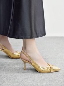 CUCCOO BIZCHIC Damskor Dam Spetsiga Tunna Höga Klackar Guldfärgade Korsrem Bakrem Mode Mångsidiga Pendlare Dagliga Arbete Dam Höga Klackar Bak Tomma Damskor - Guld 1 - Visa 5