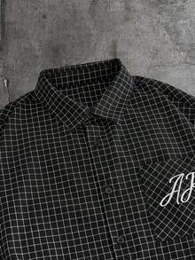 AXEPEAK Men's Casual Plaid Short Sleeve Shirt, Summer - Black - View 3