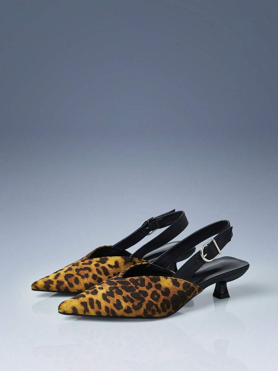 CUCCOO GRLICON Women's Pointed Toe Leopard Print Buckle Decor High Heel Pumps - متعدد الألوان - مشاهدة 1