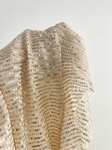 Elamini Đầm quây nữ màu trơn xếp ly đính sequin phối nhiều mảnh - Màu be - Xem 6