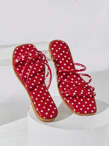 Solezae #SummerEssential Women's Square Toe Polka Dot Red Multi-Strap Slide Sandals – Yayoi-Inspired Playful, & Comfortable - Red - View 9