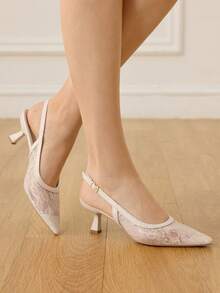 CUCCOO HITCHD Giày cao gót mũi nhọn có khóa cài dành cho nữ, kiểu dáng thời trang, đa năng cho mang hàng ngày. - Màu be - Xem 4