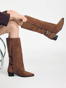 Mnmlis 女士搭扣设计日常百搭时尚踝靴 - 棕色 - 查看 7