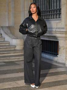 Mima John Washed Denim Low Rise Baggy Jeans, Spring 90's Y2k Streetwear Casual Holiday Ibiza Concert Festival Rave Western Fall Autumn Winter Nashville Office Work - Black - View 3