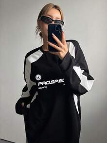 DAZY 字母印花插肩袖长袖T恤衫平纹针织衫、图案T恤