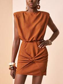 Zivah 2026 Spring/Summer New Elegant Twist Front Midi Dress, Suitable For Weddings And Music Festivals - Brown - View 3