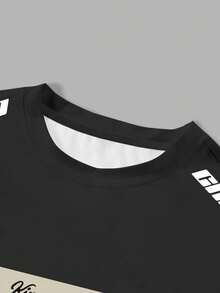 Aesthetic Post 男士休闲运动风数字字母印花撞色短袖T恤和抽绳短裤套装，夏季 - 彩色 - 查看 5