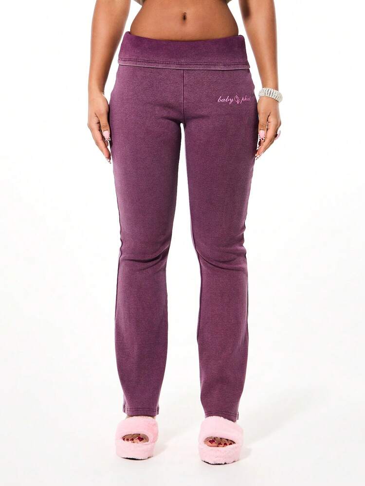 BABYPHAT Fold Waist Ribbed Leggings High Rise Flare Leg Full Length Casual Pants