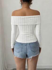 Selianne Women's Solid Color Bow Decor Asymmetric Shoulder T-Shirt - Black - View 3