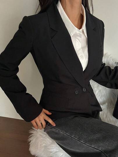 DAZY Women's Solid Color Flat Collar Casual Versatile Commuting Office Thin Blazer