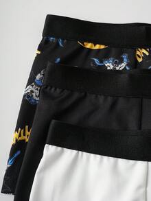 BATMAN X SHEIN 3pcs Tween Boy Cartoon Hero Logo & Letter Graphic Breathable Comfortable Boxer Briefs - Black and White - View 5