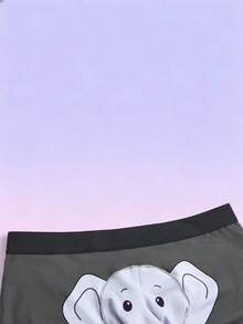 FeverCity Men's Comfortable Elastic Waist Elephant Print Boxer Briefs - Grey - View 6