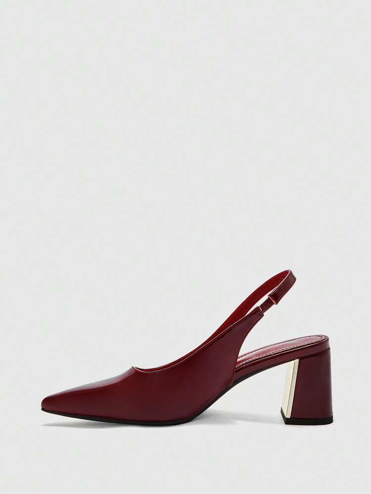 CUCCOO BIZCHIC Women Shoes Women's Pointed Thick Medium Heel Burgundy Mirror Slingback Women's High Heel Shoes Stylish And Comfortable Commuters Business Versatile Spring Shoes