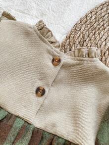 Vintaside Kids 女童休闲可爱格子图案3D立体花卉装饰长袖连衣裙，适合春、秋、冬三季室内外穿着，日常百搭。 - 綠色 - 查看 8