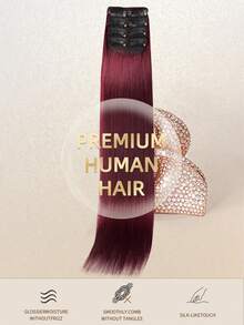 4PCS Straight Clip In Hair Extensions Human Hair, Double Weft Invisible Design With 8 Clips, 99J# Wine Red Premium Remy Hair, 12‑18 Inch, For Full‑Head Volume Boost, Perfect For Women & Girls Daily Wear, Fall Outfits, Halloween And Christmas Holiday - S99J - View 8