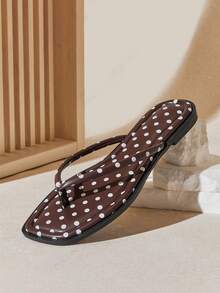 Solezae Women's Polka-Dot Rolled-Edge Cushion-Insole Brown Flip-Flop Sandals – Cute, & Comfortable - Brown - View 6