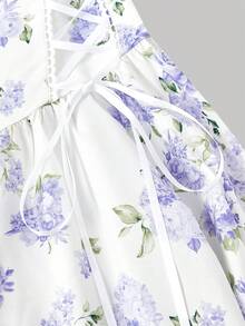 SHEIN MOD Đầm dài họa tiết hoa xanh mộng mơ lãng mạn với nơ buộc – Thích hợp cho tiệc trà ngoài vườn, hẹn hò, dự tiệc, đầm hè và xuân cho nữ, đồ đi biển, kỳ nghỉ xuân, du lịch, dã ngoại, lễ hội, trang phục sinh nhật. - Nhiều màu - Xem 4