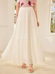 MOTF PREMIUM WOMEN'S ELASTIC WAIST PLEATED FLARE SKIRT - White - View 5