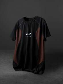 Sport MetroGents Tricou sport casual pentru bărbați, cu mânecă scurtă, cu imprimeu de litere în blocuri de culori, guler rotund, vară - Multicolor - Vizualizare 1