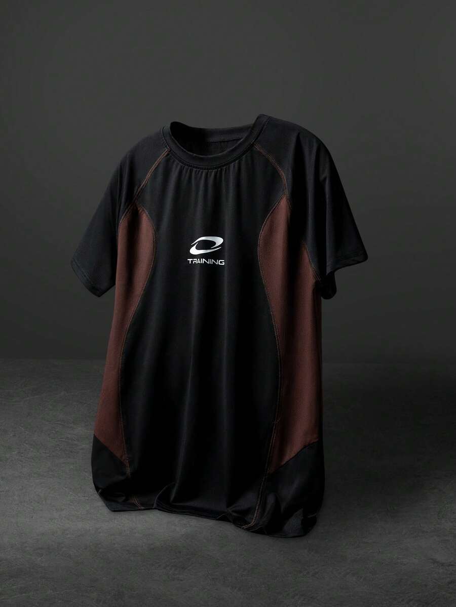 Sport MetroGents Tricou sport casual pentru bărbați, cu mânecă scurtă, cu imprimeu de litere în blocuri de culori, guler rotund, vară - Multicolor - Vizualizare 1