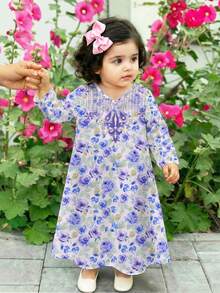 Baby Girl's White Floral Arabian,Autumn Long-Sleeved Prayer Dress,Traditional Kaftan For Vacation - Multicolor - View 3