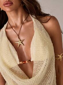 SHEIN BAE 女士纯色深V领性感时尚垂褶领吊带背心 - 白色 - 查看 5