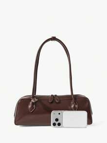 MUSERA Slim Long Strap Faux Leather Bowler Bag - Coffee - View 5