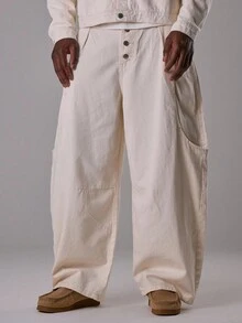 Musero Wide Leg Barrel Style Denim Trouser Button Up Fastening Layered Panel Co-Ord Sets Pants Only Fall/Autumn Winter Winter Clothes - White - View 3