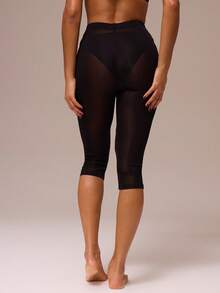 MUSERA ESSENTIALS Åtsittande, resår i midjan, transparent mesh, capribyxor för vårkväll, sexig, söt, åtsittande mesh, nödvändigt - Svart - Visa 4