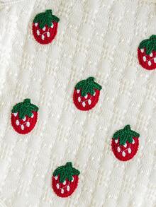 女婴杏色镂空草莓吊带连体衣，甜美可爱婴儿夏季连体衣 - 杏色 - 查看 4