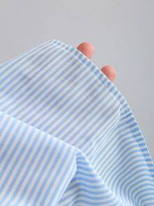 Sweetra Đầm mini dáng chữ A không tay xếp ly, cổ bẻ, kẻ sọc dành cho nữ - Xanh và trắng - Xem 3