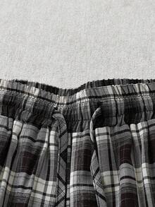 GlowEve Women's Plaid Wide Leg Pants, Elastic Waist Relaxed Fit High-Rise Casual Straight Trousers, Spring/Summer - Black and White - View 3