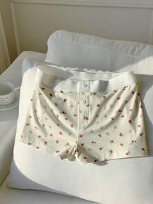 CovetEZ 女士碎花纽扣设计休闲短裤 - 米色 - 查看 3