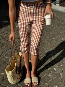 Pariaura 女士复古格子图案修身七分裤，春夏款 - 彩色 - 查看 5