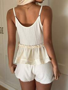 CovetEZ Camiseta sin mangas de mujer de unicolor con volantes y lazo delantero, ideal para vacaciones - Albaricoque - Ver 5