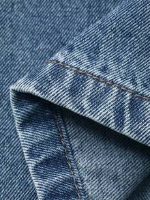 Dazy Plus Loose Straight Leg Long Jeans With Rhinestone Embellished Back Pockets, Suitable For All Seasons - Medium Wash - View 3