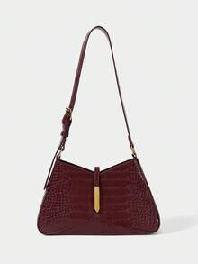 SHECARRY Fashionable & Versatile Crocodile Embossed Shoulder Bag For Commuting - jujube - View 2