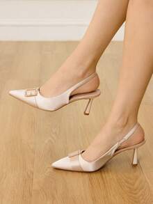 CUCCOO HITCHD Women's Pointed Toe Rhinestone Buckle Design Everyday Versatile Fashion High Heels Valentine's Day Elegant Shoes - Rose Gold - View 7