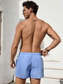 VIVINTIMO 男士夏季度假印花抽绳腰沙滩短裤，夏威夷风 - 淺藍色 - 查看 2