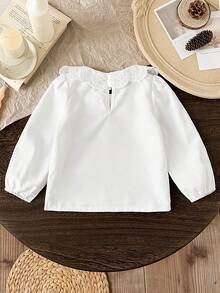 SHEIN Baby Girl Embroidered Peter Pan Collar Long Sleeve Cute Top - White - View 2