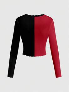 ROMWE Grunge Punk 朋克摇滚音乐节性感网纱透视长袖女式衬衫 - 紅色和黑色 - 查看 6