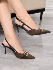 Sleekvia Women's Pointed Toe Buckle Design Everyday Versatile Fashion High Heels - Brown - View 3