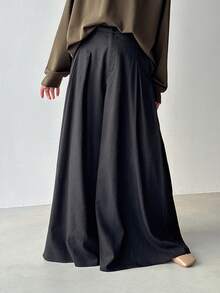 FRIFUL Pantalones casuales anchos de mujer con bolsillos plisados de unicolor - Negro - Ver 5