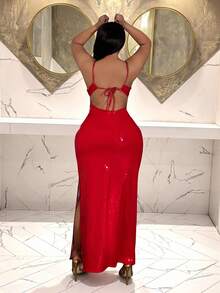 Slaydiva Mới/Lễ Phục Sinh/Phong cách phương Tây/Ngày lễ Năm Mới/Ngày Valentine/Thời trang đường phố gợi cảm dành cho nữ/Đầm ôm sát gợi cảm Gyaru dành cho ngày Valentine cỡ lớn bằng chất liệu PU, dây mảnh - Màu đỏ - Đỏ - Xem 16