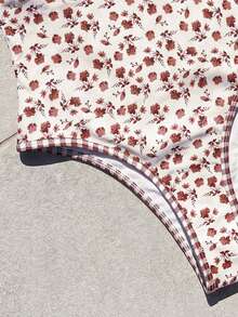 Swim Mod 女士花卉格纹性感连体泳衣，时尚可爱，适合海滩、度假村、游艇、泳池派对 - 彩色 - 查看 6