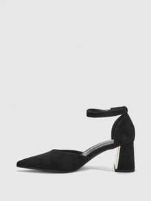 CUCCOO BIZCHIC Giày nữ mũi nhọn, đế dày, gót trung bình, màu đen, quai ngang mắt cá chân, đế khoét rỗng, giày cao gót nữ thời trang và thoải mái, phù hợp cho công sở, đi làm, nhiều kiểu dáng, giày đế khoét rỗng đa năng cho ngày Valentine. - Chất liệu màu đen - Xem 6