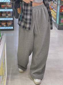 DAZY Women's Drawstring Straight Leg Sweatpants, Elastic Waist Loose Casual Pants - Grey - View 8