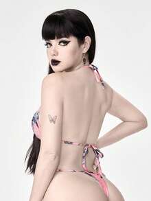 ROMWE J-Fashion 女士全罩杯蕾丝边系带三角杯文胸和丁字裤内衣套装 - 粉色 - 查看 3