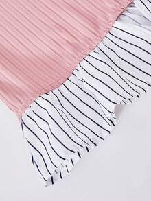 Sparklyn Striped Patchwork Ribbed Casual Shirt And Pants Set, For Teens - Pink - View 4