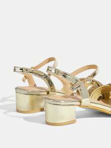 CUCCOO TILAWA Women's Fashionable Elegant Party Banquet Rhinestone Criss-Cross Open Toe Chunky High Heel Sandals - Gold - View 4